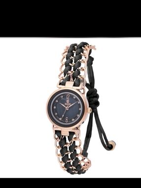 Women's Rose Gold and Black Chain Link Bracelet Watch